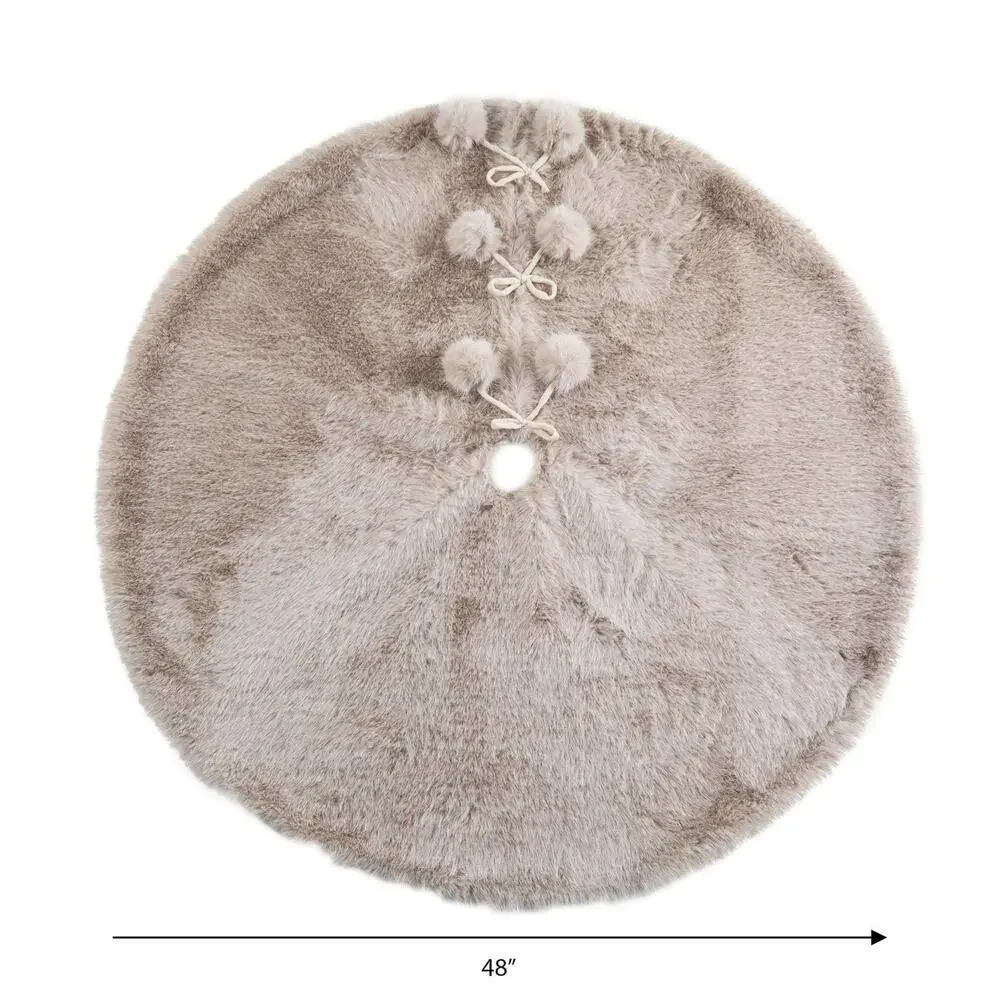 Holiday Time Luxe Soft Faux Fur 48 Inch Tree Skirt With Pom Poms - Gray/Taupe